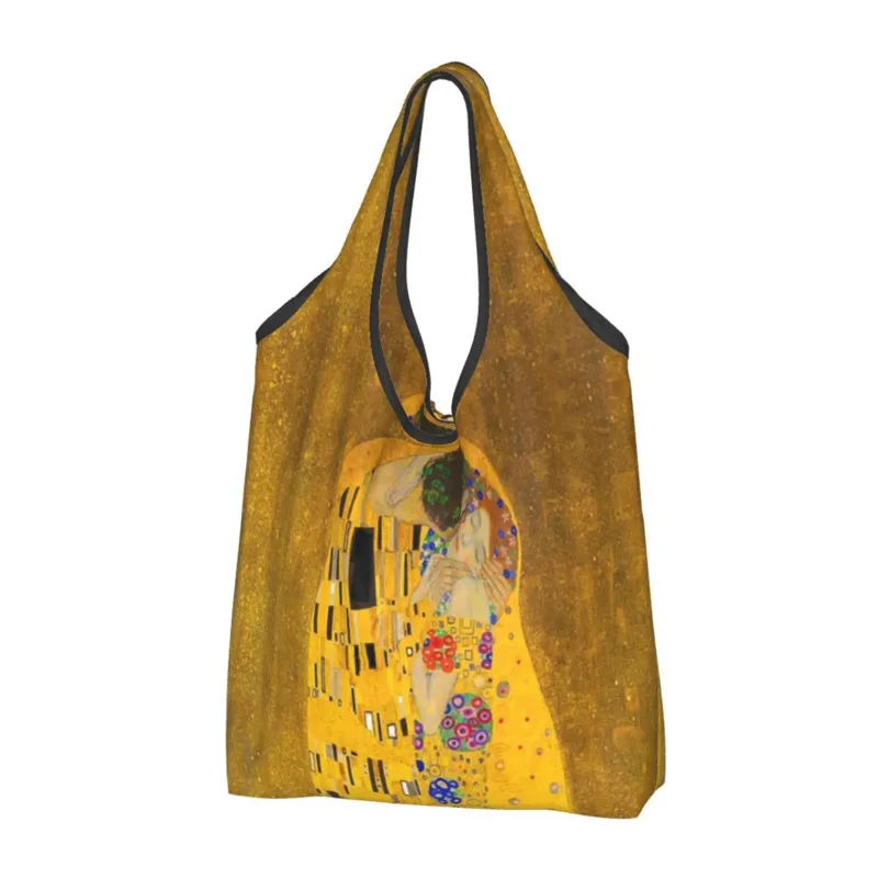 

The Kiss By Gustav Klimt Groceries Shopping Cute Shopper Tote Shoulder Bags Big Capacity Portable Symbolism Art Handbag