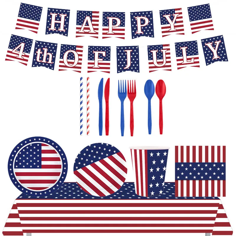 

Disney National Flag Theme American Independence Day Party Decoration Disposable Tableware Cupboard Banner Baby Shower Girl Gift