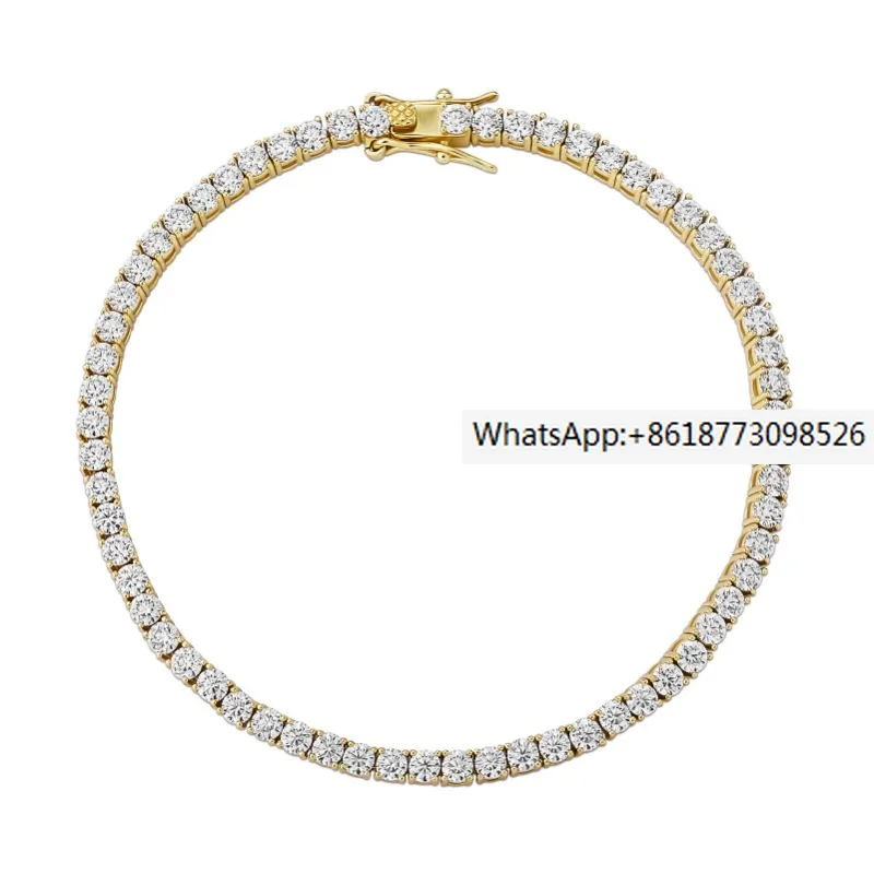 

Popular Hip Hop 3mm Tennis Necklace from Europe and America Mosang 925 Silver Jewelry Cross border Luxury Bracelet