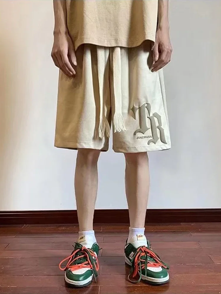 thumbnail image 1 of Pantalones cortos con estampado de espuma y letras americanas para hombre, pantalones cortos de verano a la moda de hip hop Y2K, pantalones cortos de baloncesto para gimnasio y ropa de calle para homb, 1 of 5