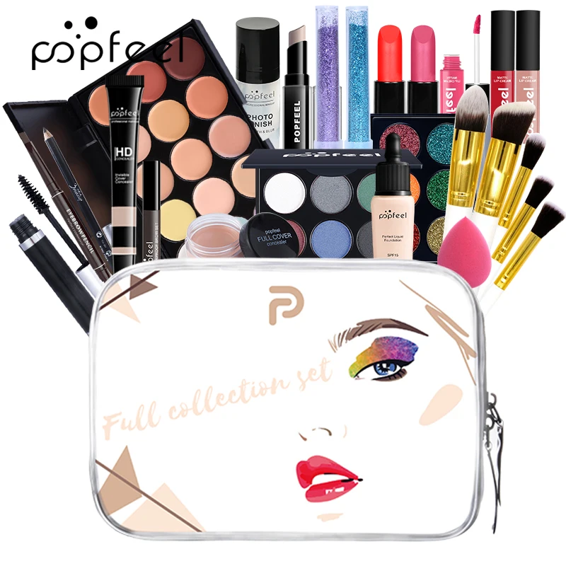 8PCS Women's Makeup Set Eyeshadow Concealer Lip Gloss Lipstick Dyed Eyebrow Concealer Brush Makeup Combo Set Korean Cosmetics