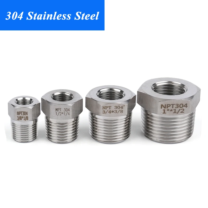 1pcs 304 Stainless Steel Connector High Pressure Reducing Bushing NPT PT Thread Pipe Fitting 1/8 1/4 3/8 1/2 3/4 1 1-1/4 Adapter