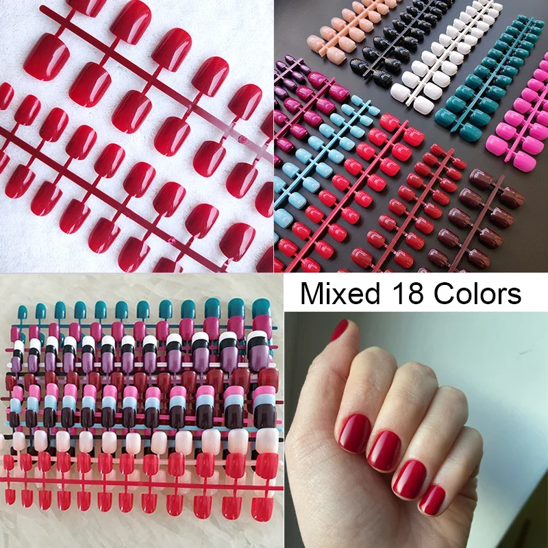Fake Nails 432pcs/pack Mixed 18 Colors Full Cover Stiletto Nails Almond Acrylic mountain peak Sharp Ending False Nail Art Tips