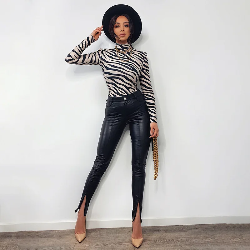 

2022 Summer Women's Zipper Split PU Leather Versatile Slim Hip Pencil Pants