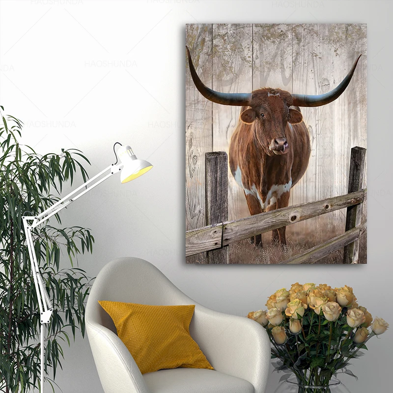 Wall Art Texas Longhorn Posters Prints for Bedroom Pictures Rustic Wall