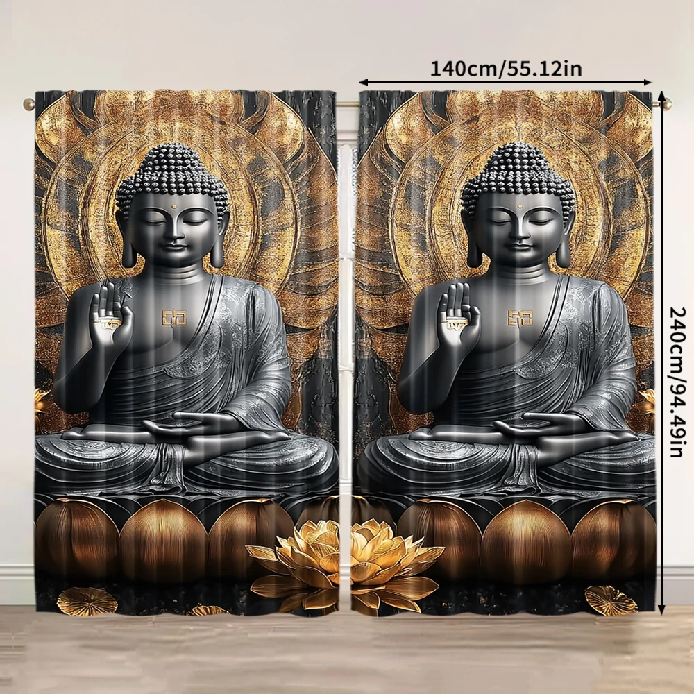 2pcs, 2D flat Window Treatment Curtains figure of the Buddha Blackout Polyester Birthday Party Use for Party Decor bedroom decor 3