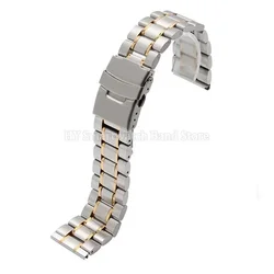 Luxury Stainless Steel Watch Strap with Curved End - 24mm (Silver gold)