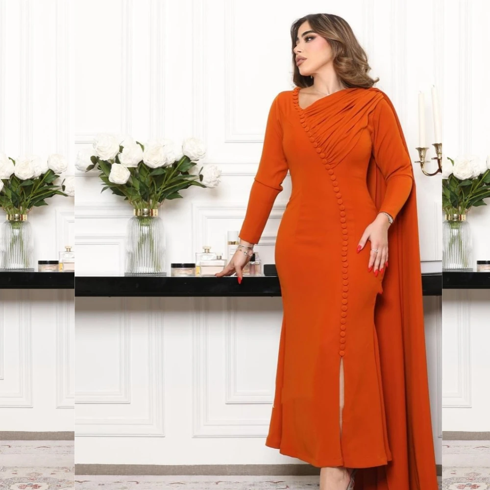 

Jiayigong High Quality Jiayigong Prom Jersey Button Mermaid V-neck Bespoke Occasion Gown Midi Dresses Saudi Arabia