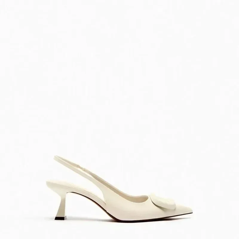 TRAF Women Beige High Heels Fashion Pointed Toe Pumps Women Slingback High Heels 2024 Elegant Woman Party Stiletto Heeled Shoes 2
