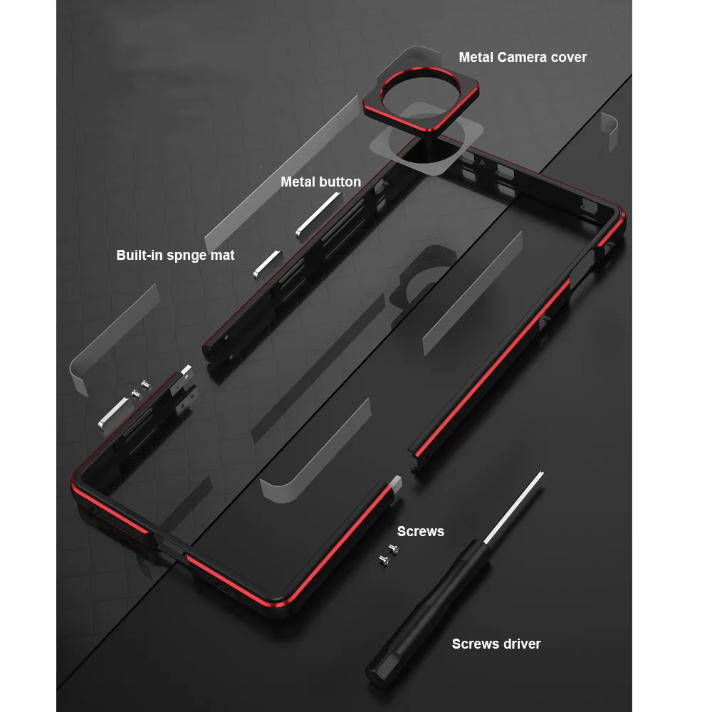 Premium Aluminum Metal Frame Cover with Camera Lens Protector - Shockproof Bumper Case