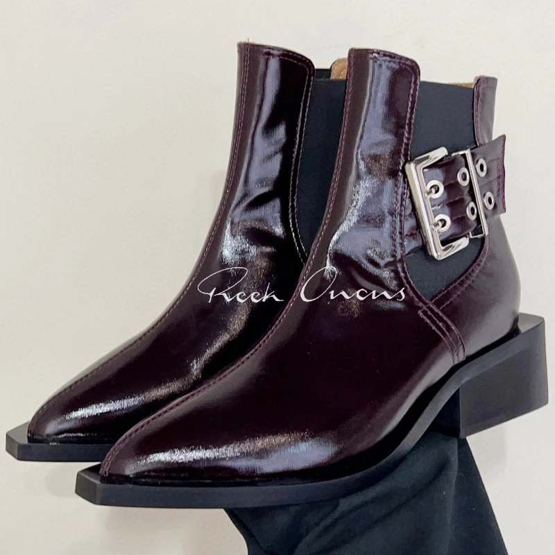 

2023 Autumn Female Short Boots New Buckle Strap Design Tight Leather Boots Pointed Toe Height Increasing Ladies Shoes