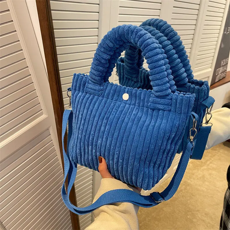 

Fashion Corduroy Women's Bag 2023 Trend New Handbags Niche Versatile Bucket Shoulder Bags Female Nylon Button Crossbody Bags