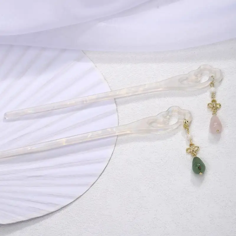 

Оригинальная шпилька для волос Ji Xiangyun из уксусной кислоты, Элегантная стеклянная подвеска с узелком фу, имитация Нефритового Бога, украшение для волос