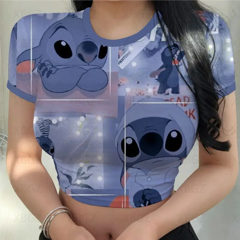 Sexy impressão kawaii roupas femininas dos desenhos animados y2k festa  ponto verão colheita topo magro ajuste t camisa apertado das mulheres  camiseta moda disney