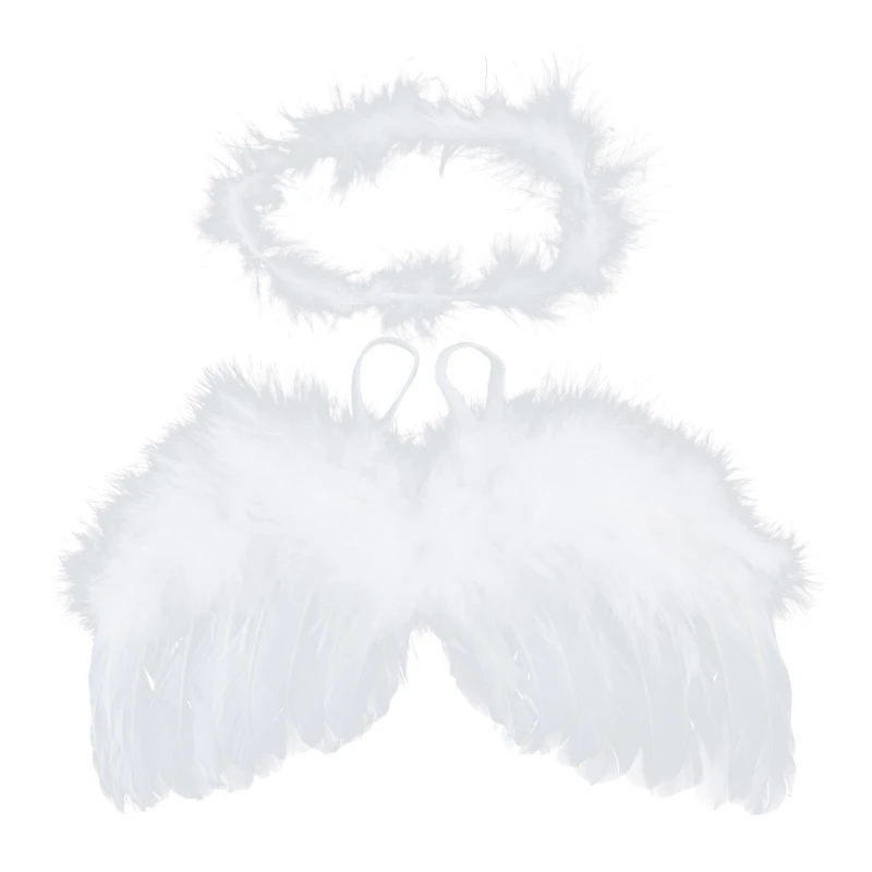 

2 Pcs/Set Baby White Angel Wing Headband Newborn Photography Props Angel Feather Wing Hair Band Headdress Outfits Decor