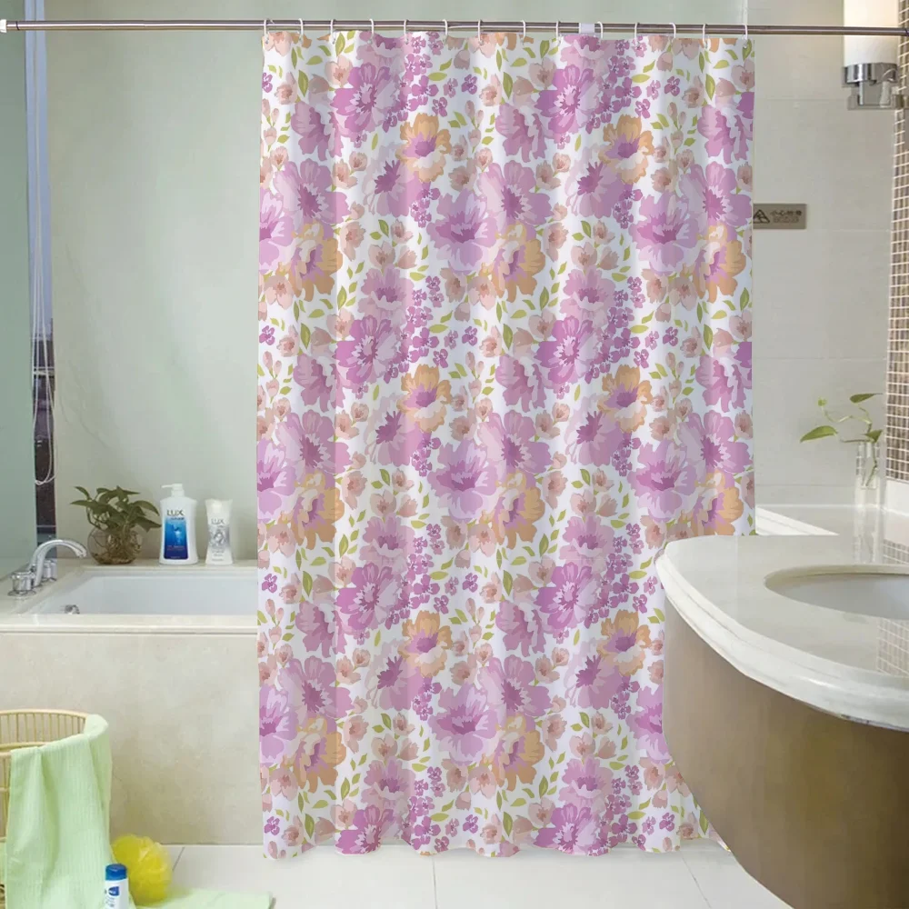 PinkFlowerShowerCurtainsfortheHomeBathroomCurtainFolding