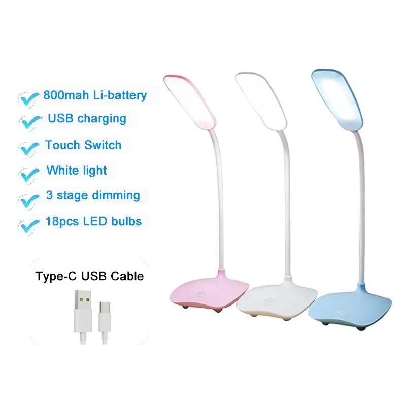 LED Desk Lamp Folding Eye Protection Reading Light Dimmable Touch Switch Type-c Rechargable Battery