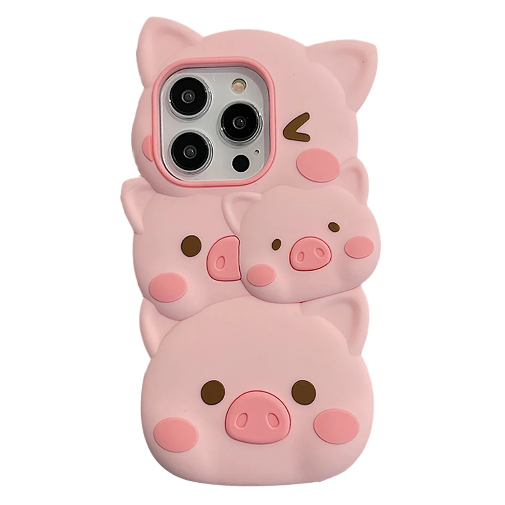 かわいい3D豚ソフトシリコーン電話ケースiphone 14 13 11 12プロ