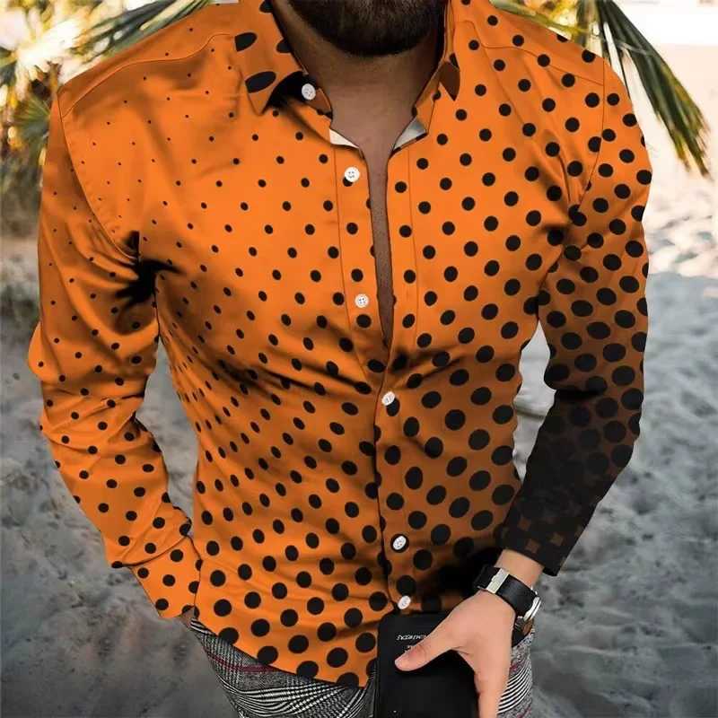 Fashion new dotted circle color change with elegant and trendy men's shirt top designer original design 2024 new shirt plus size