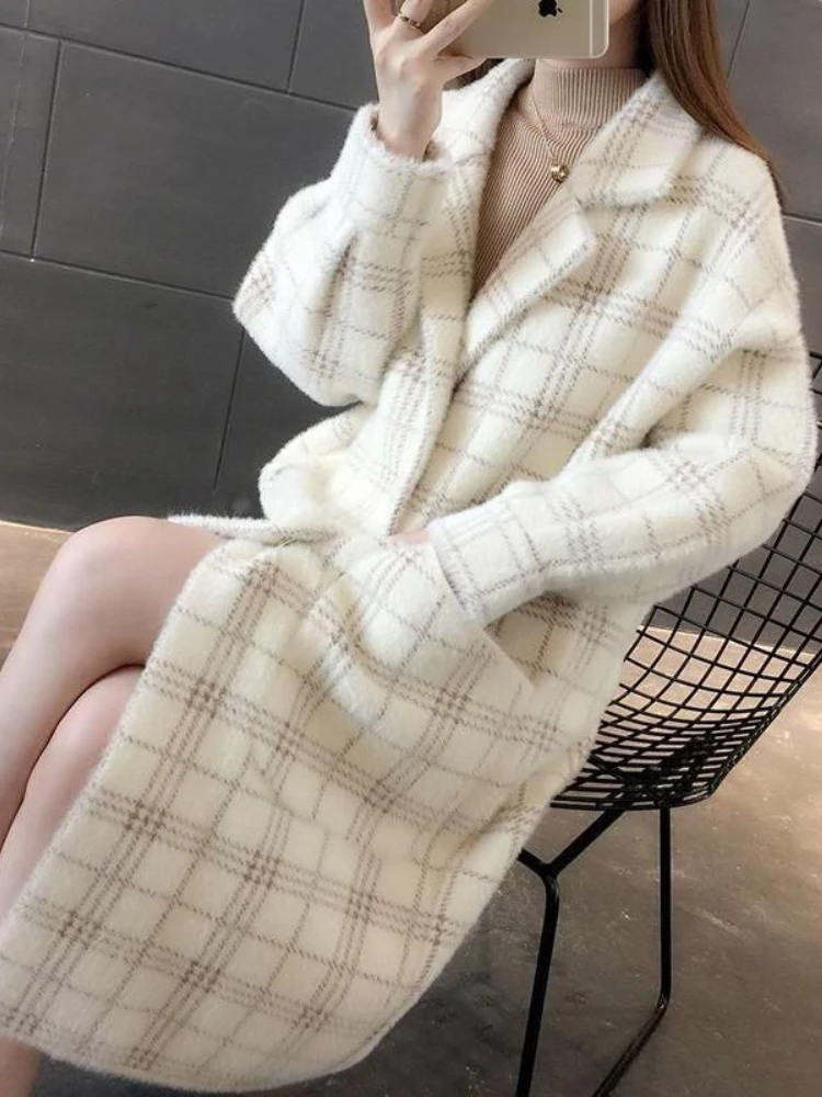 

Coat Women Winter Jacket Imitation Mink Velvet Lattice Women Coat Lapel High Street Fashion Young Girl Womens Winter Clothing