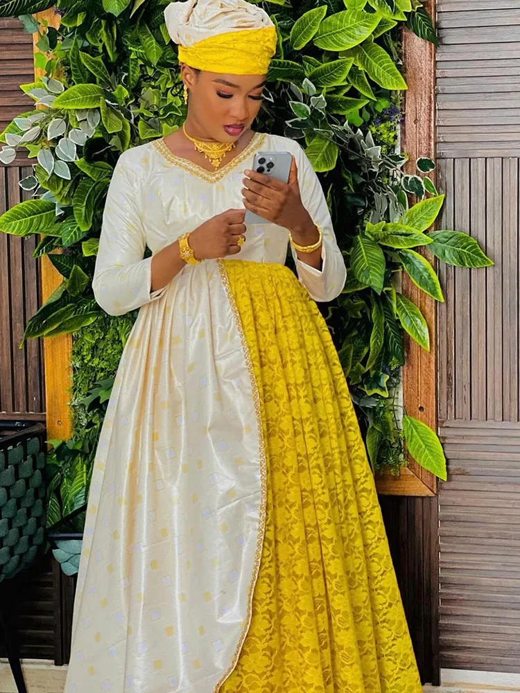 New in Dresses: Bazin Spliced Cotton Lace Long Dress-Elegant Evening Dress for Slimming & Stunning Look at Parties and Events