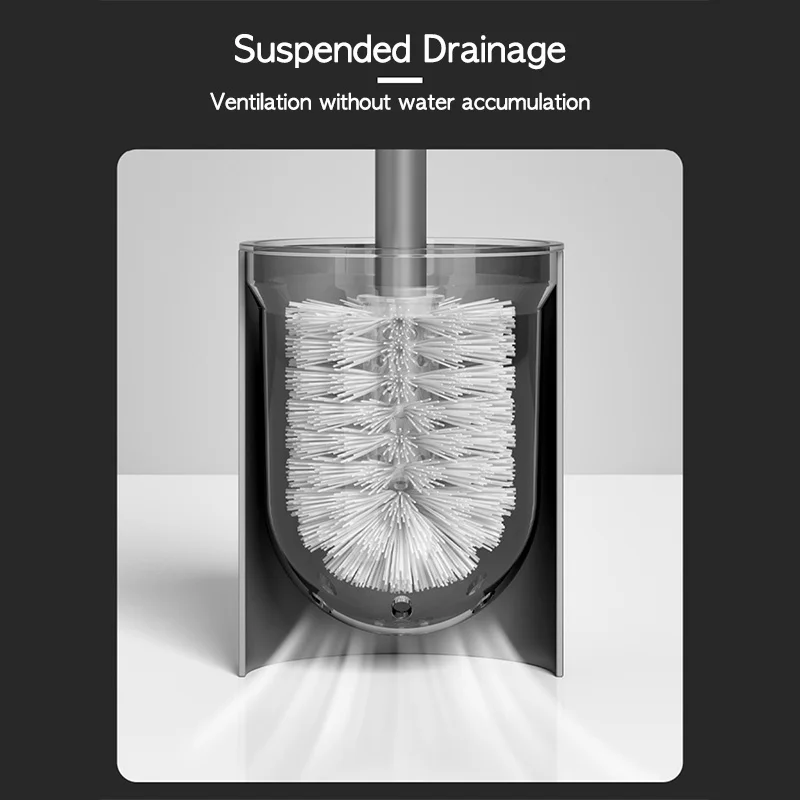 Wall-Mounted Space Aluminum Toilet Brush Holder Set – Long Handle WC Cleaning Brush 4