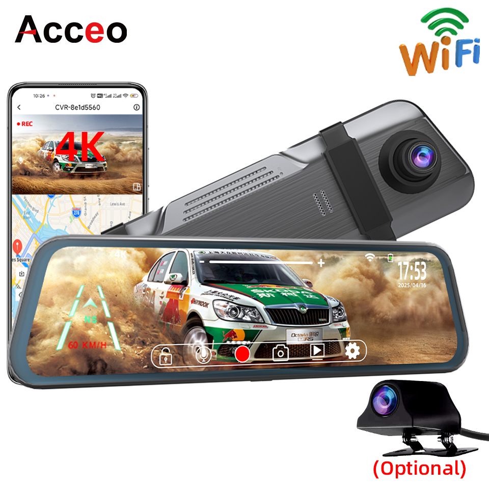 4K Touch Screen Driving Recorder with WiFi Dash Cam Support GPS 24 Hours Parking Monitoring for Car