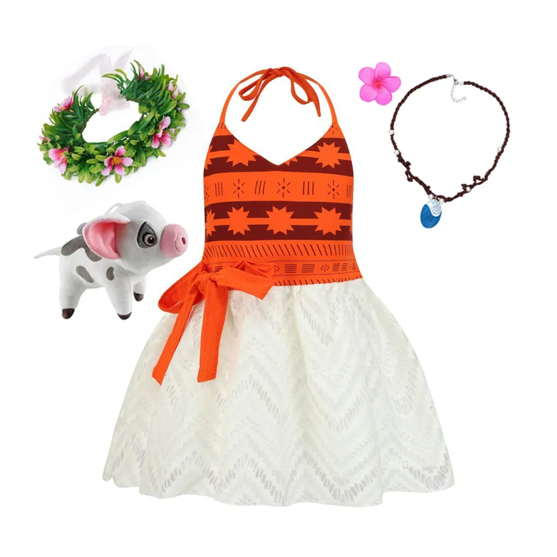 thumbnail image 1 of Disney-vestido de princesa Moana para niñas pequeñas, disfraz informal de princesa, ropa de verano hawaiana, Mini vestido sin espalda, 1 of 5