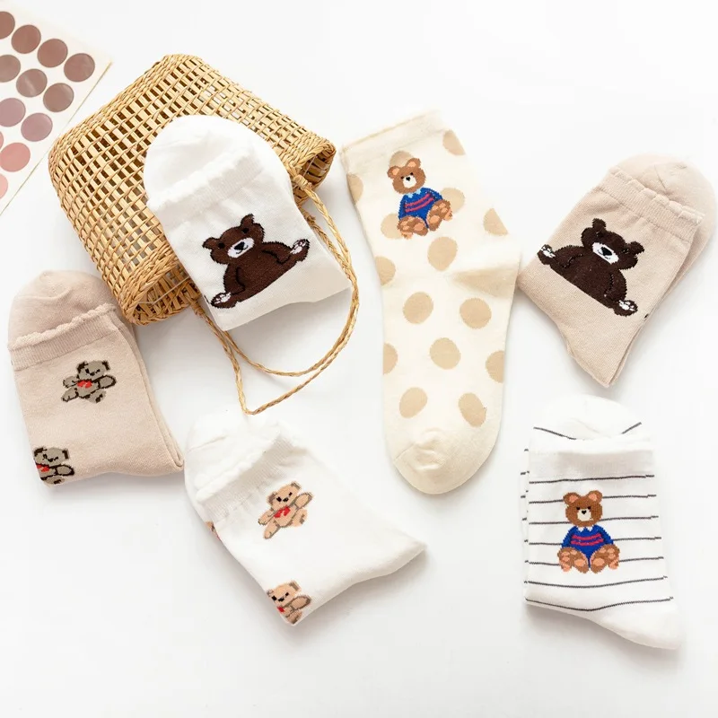 

Cartoon Ladies Socks Cotton Kawaii Cute Bear Animal Pattern Socks White Pure Cotton Ladies Shallow Mouth Funny Socks Girls Gifts