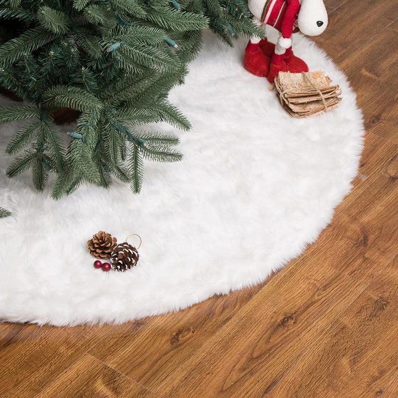 Snowy White Christmas Tree Skirt Plush Faux Fur Xmas Tree Carpet  Christmas Tree Decor Ornament New Year Navidad Noel Home Decor images - 6