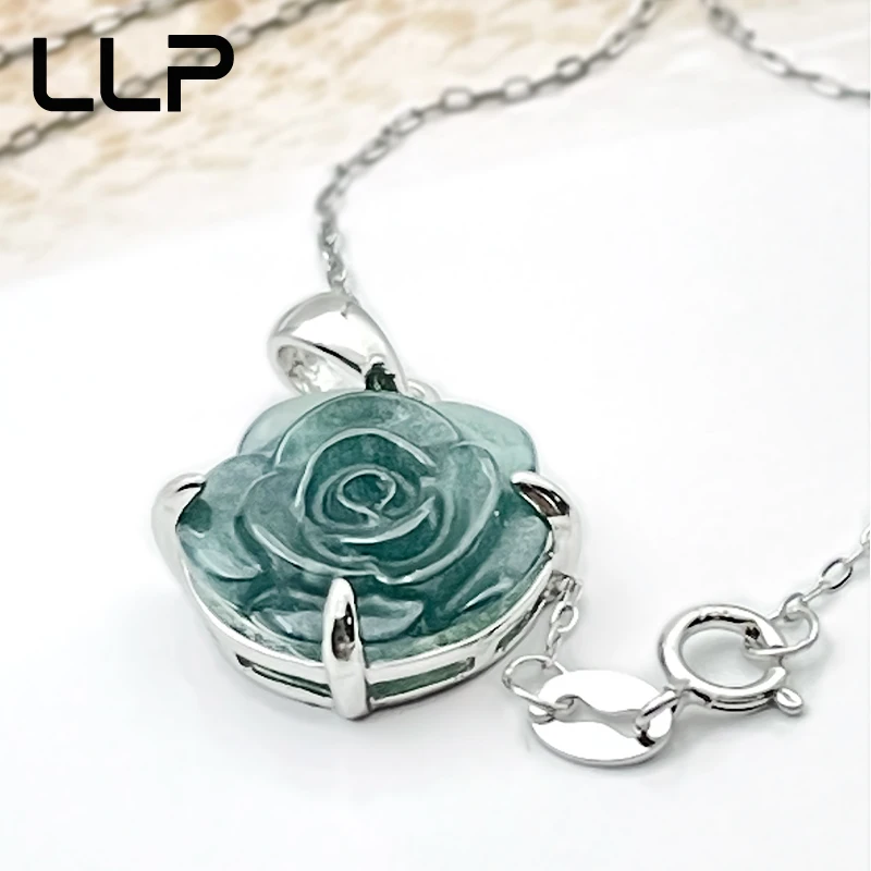 S925 Silver Inlaid Natural Rose Jade Pendant Temperament Elegant Woman Sexy Girl Holiday Gift pendant necklace silver necklace silver pendant silver necklace charms