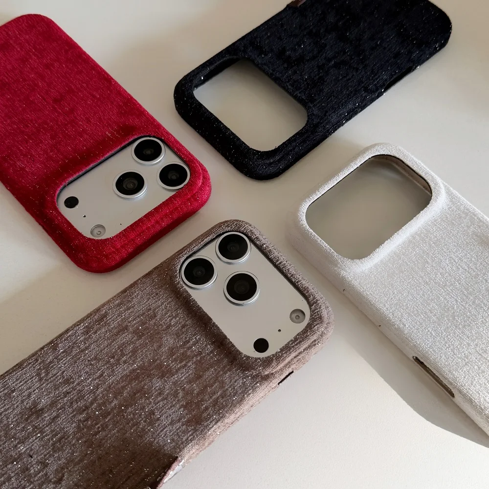 Glitter Velvet Shockproof Phone Case - Solid Color, Anti-Fall Protection, Autumn Winter Collection