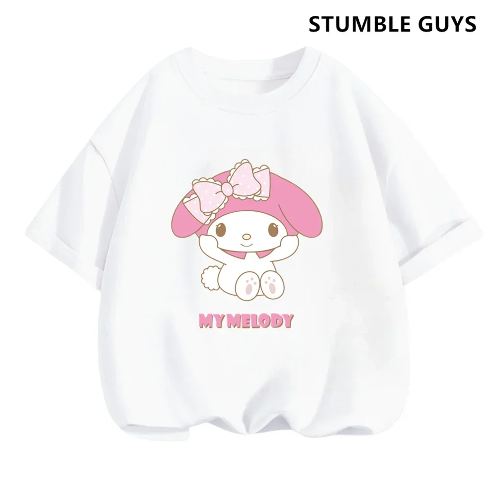 2024 New My Melody Tshirt Anime Summer Multiple Fashion Children's T-shirts Round Neck Casual Short Sleeve Print Trucksuit 3