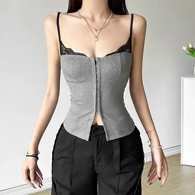 Canottiere da donna Elegante giuntura in pizzo Gilet senza maniche Estate da donna Dimagrante Abbigliamento interno Y2k Sling Crop Top Canotta vintage Nuovo - Image 4