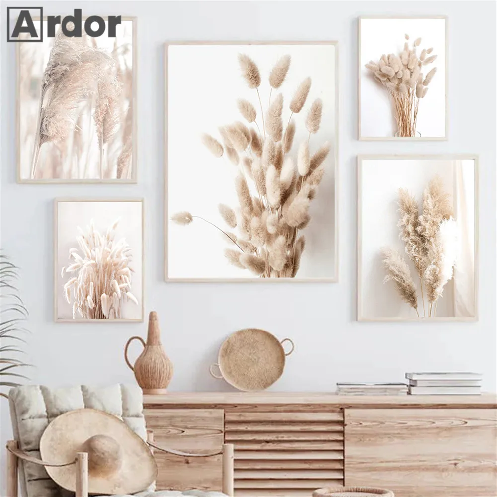 

Beige Reed Leaf Posters Pampas Grass Wall Art Canvas Painting Bohemia Print Nordic Poster Wall Pictures Living Room Home Decor