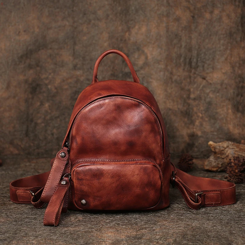 Spring Autumn Classic Leather Splicing Solid Color Retro Style Hardware Women's Large Capacity Backpack 3