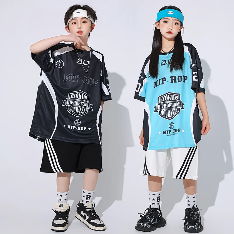 

Kids Street Dance Costume Hip Hop Shirt Shorts Loose Teens Modern Dance Clothes Boys Jazz Stage Performance Wear 6 8 10 12 14 Y