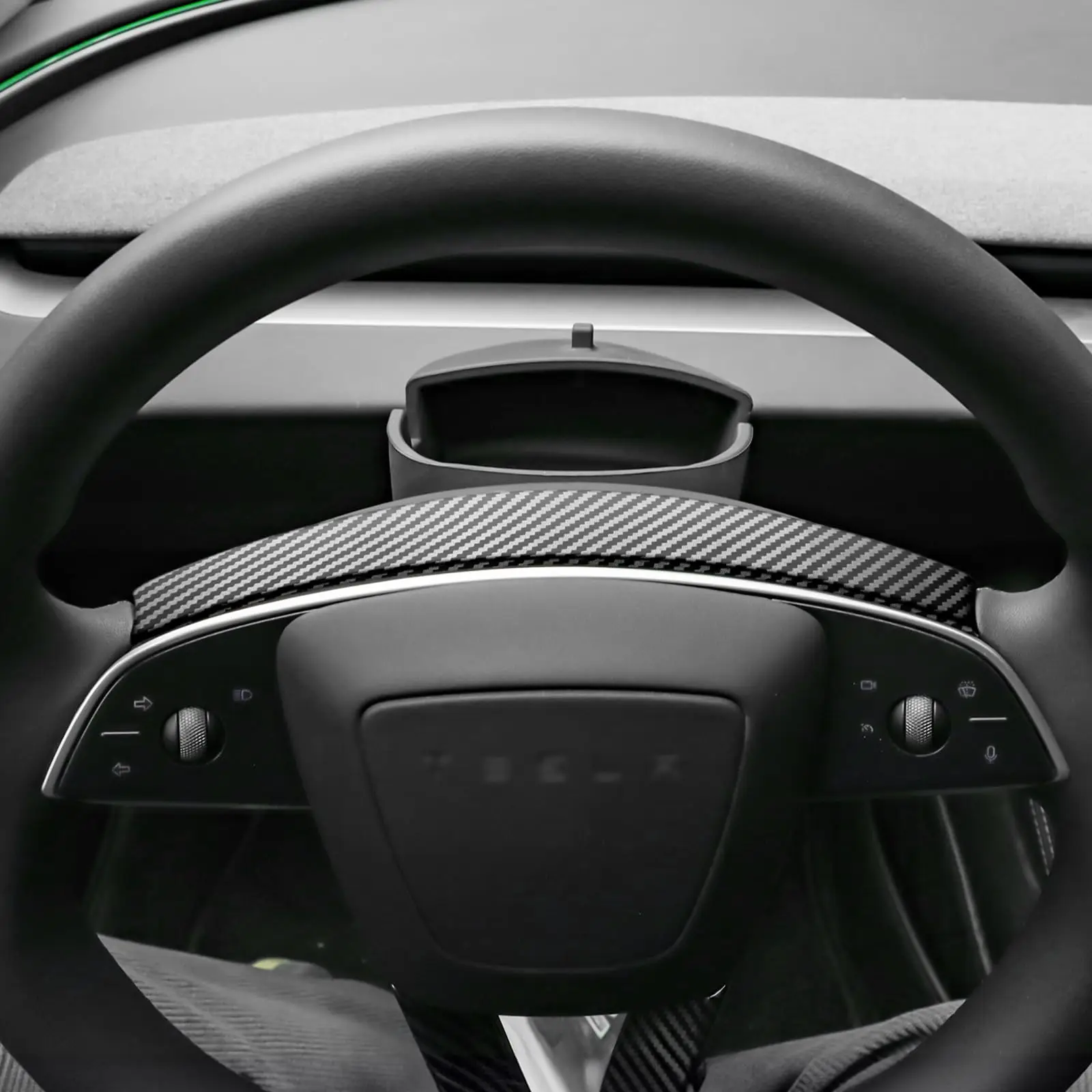테슬라 모델 Y 주니퍼 2025 모델 3 하이랜드 2024 카본 파이버 자동차 스티어링 휠 커버 스티커 (스티어링 휠 위 장식)