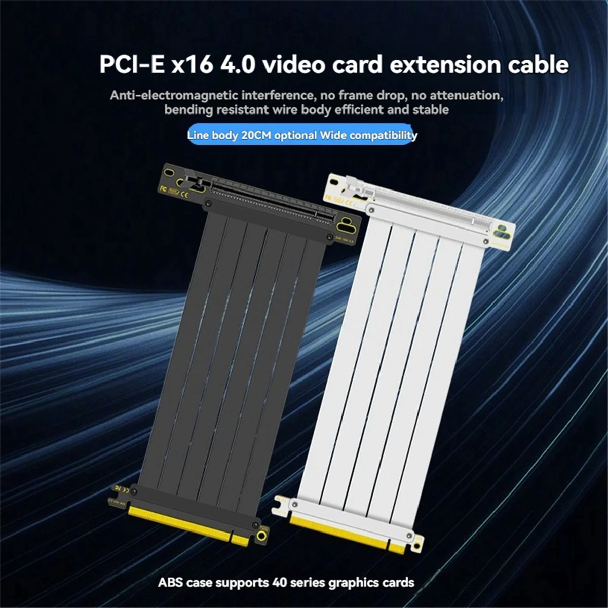 A04R-PCI-E 4.0 X16 Riser Cable Video Card 20cm Extension Shielded Flexible 90&deg; Mounting GPU Extension Cord Black