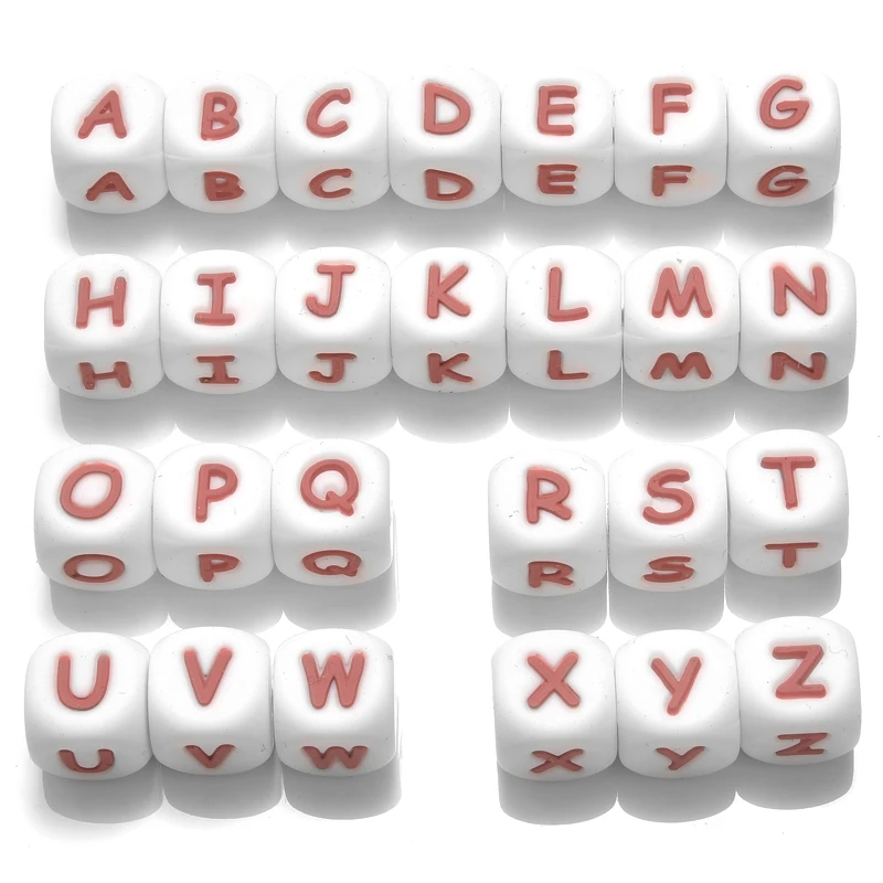 50Pcs Silicone Alphabet Letter Beads 12mm Square Alphabet Spacer