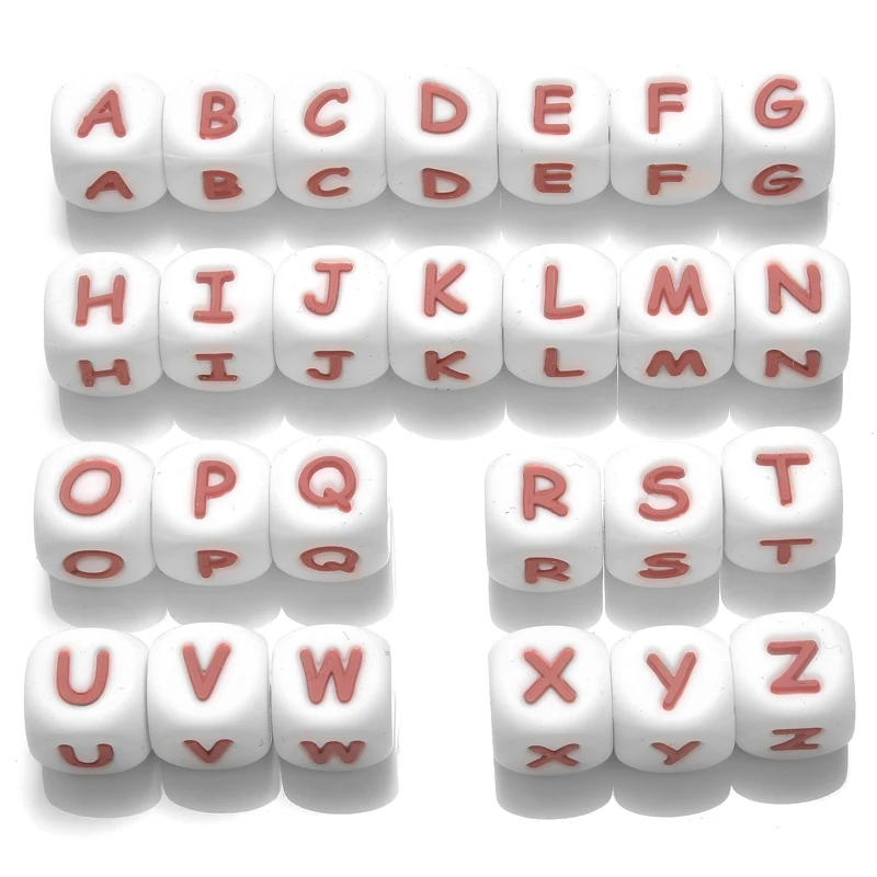 50Pcs Silicone Alphabet Letter Beads 12mm Square Alphabet Spacer Bead For Jewelry Making Pacifier Chain Name Teether Bulk 4