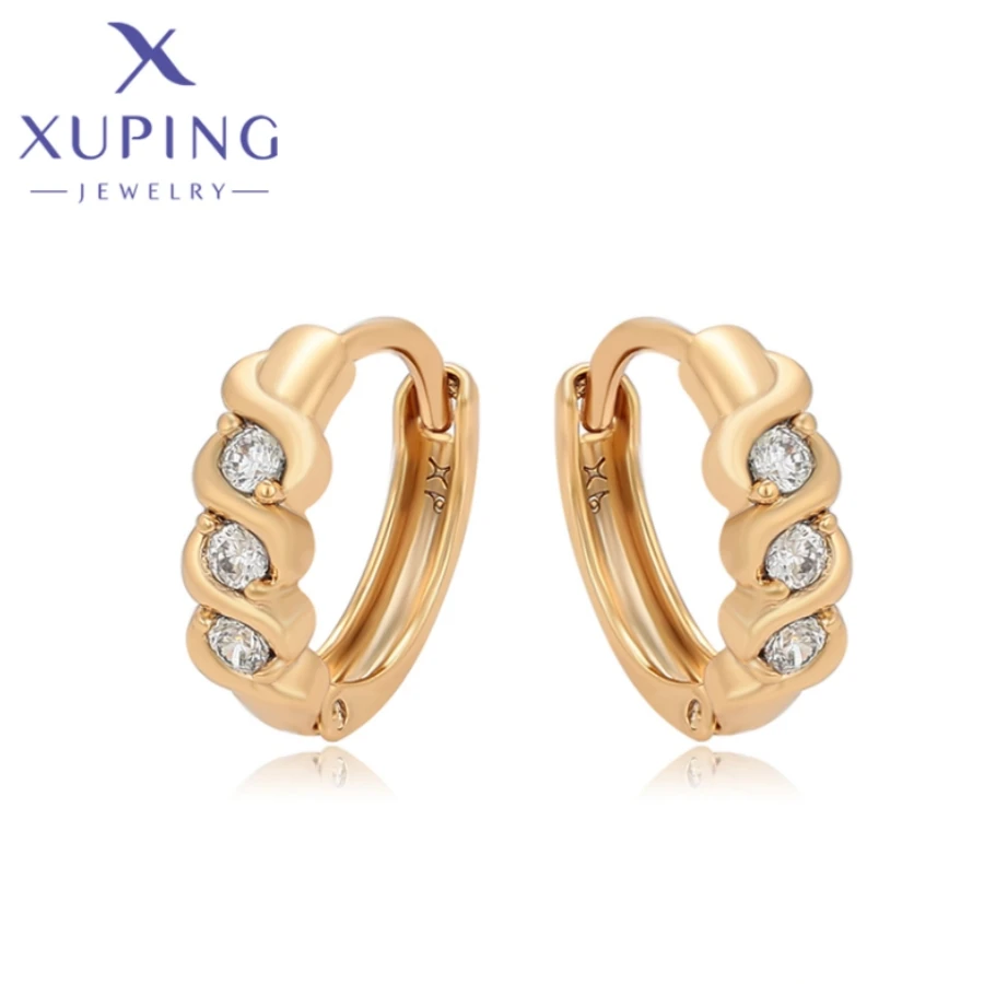 XUPING Boucles D'oreilles Créoles Tendance Pour Femme - Plaqué Or 14 Carats - Oxyde De Zirconium - Hypoallergénique - Bleu, Zircone Cubique, Cristal
