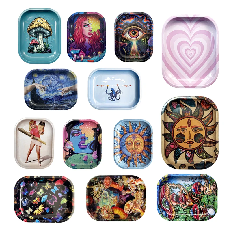 Dish Tin Storage Case Plate Small Roller Container 18*14cm Metal Tobacco Tinplate Rolling Tray Cigarette Smoking Accessories 2