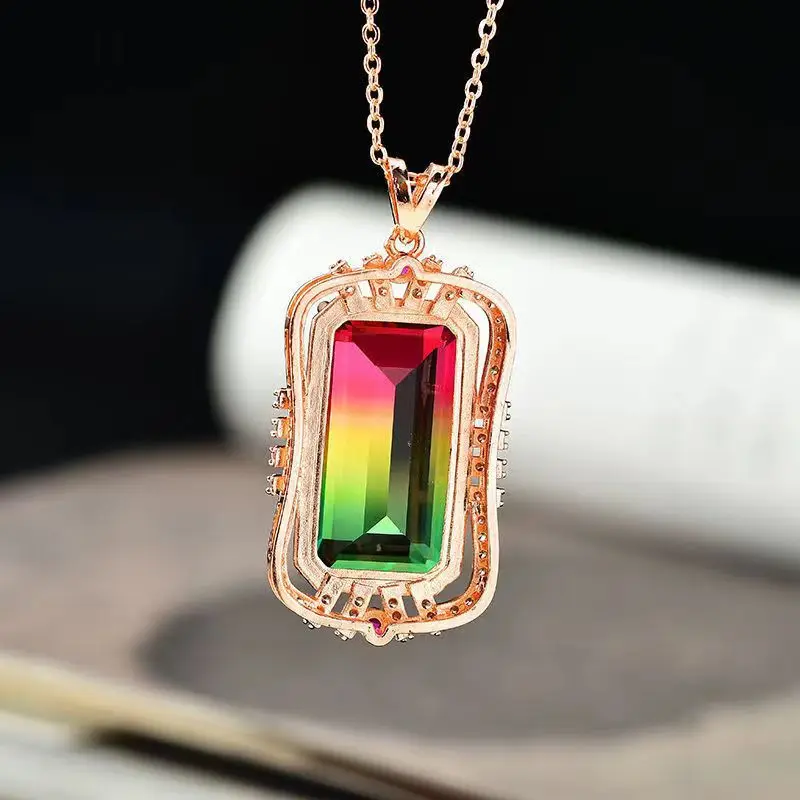 

Brazil Rainbow Watermelon Tourmaline Pendant Women's Light Luxury Manufacturer Direct Sales