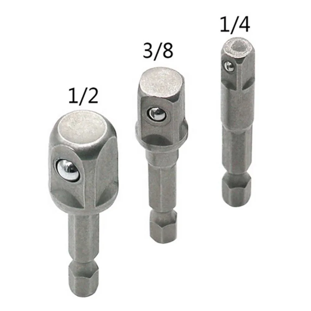 Socket Adapter 3 Pcs Drill Socket Adapter Impact Drill Extension Bits 1/4 3/8 1/2 Size Hex Shank Square Head Bit