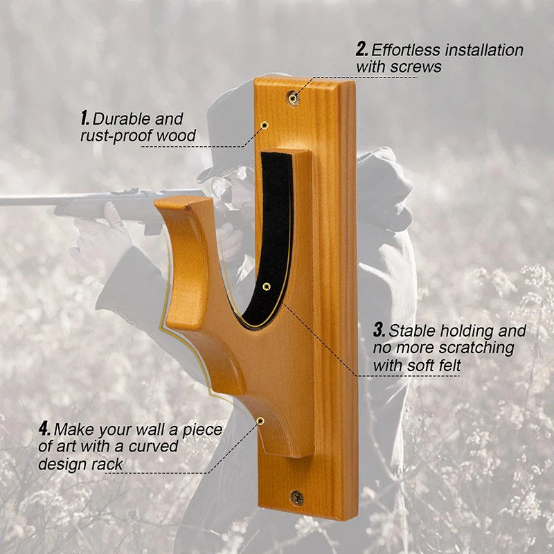 ONETIGRIS Gun Rack Wall Mount-Gun Hooks for Shotgun Bow Holder Horizontal Hold Up Display Hanger Hardwood & Soft Padding
