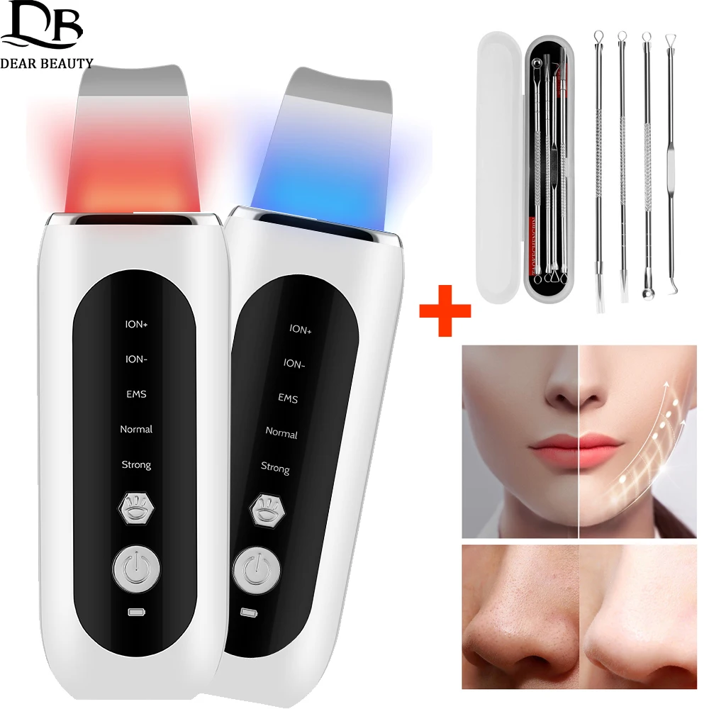 EMS LED Ultrasonic Skin Scrubber Acne Needles Set Deep Face Cleansing Lifting Peeling Machine Blackhead Remover Pore Cleaner