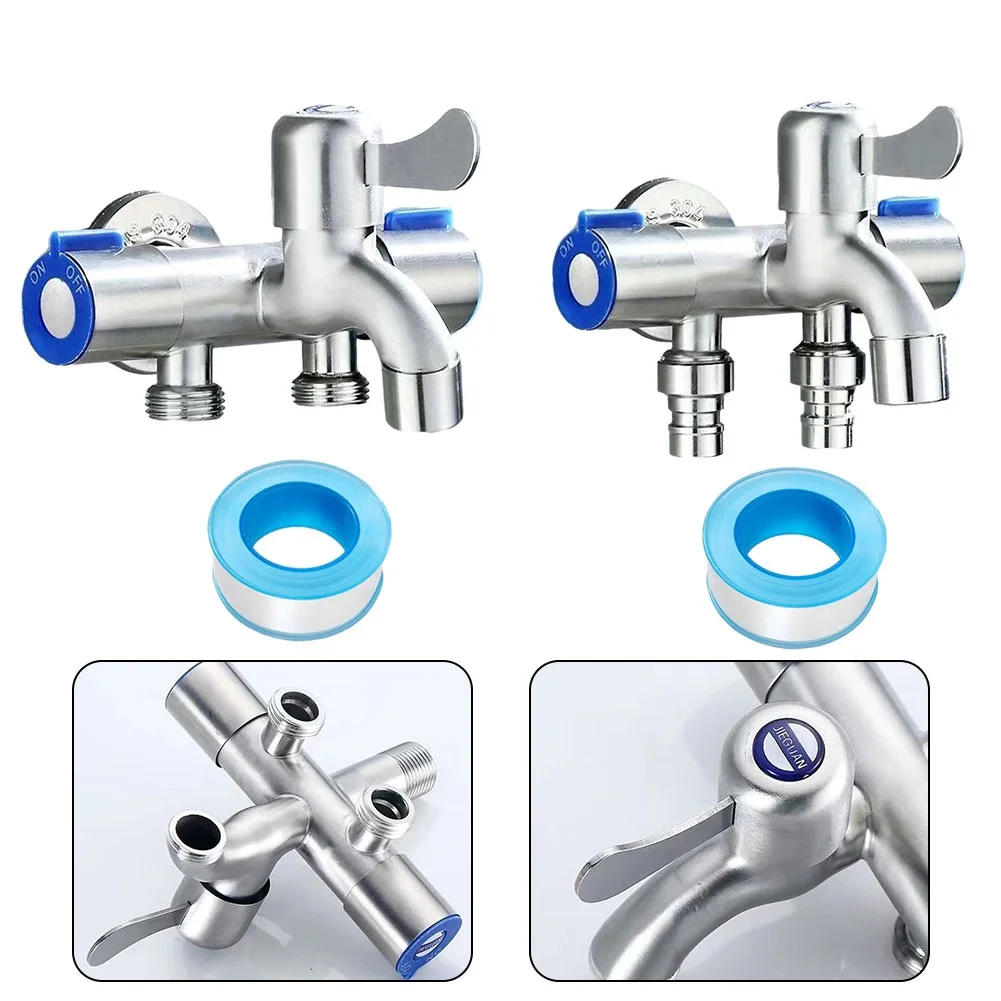 

1x Three Way Faucet Stainless Steel Tap Sink Faucet Washing Machine Faucets Balcony Mop Pool Toilet Diverter Bathroom-Fixture