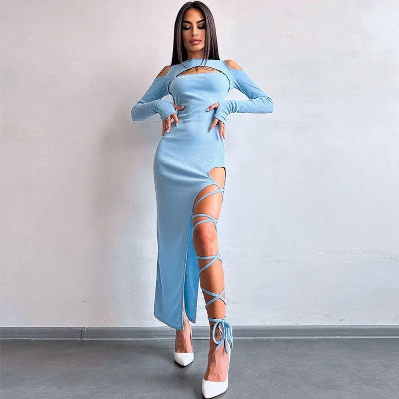 

Bikini Cover Up Beach Dress Summer For Women 2023 Sexy Leggings Split New Solid Color Long Sleeve Hollow Spandex Bath Robe
