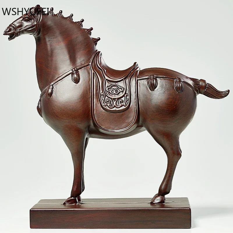 BoutiqueEbonyHorseSculptureOrnamentsHandmadeWoodCarvingLiving